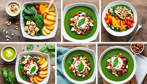 Different plates with recipe made from spinach