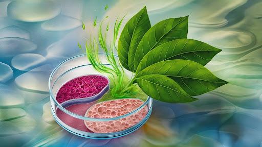 An animation image of leaves and water