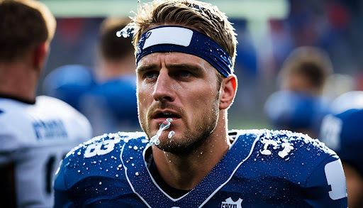 A football male player in blue sports gear