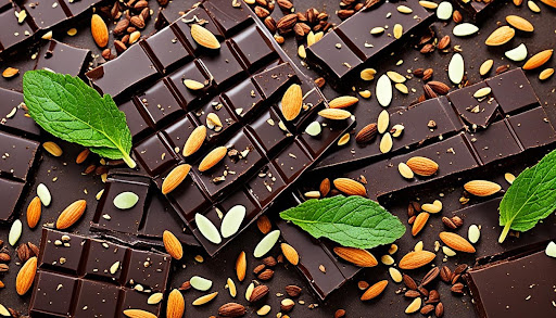 A dark chocolate with mint leaves