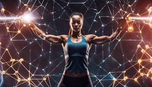 A woman with prominent arms muscles