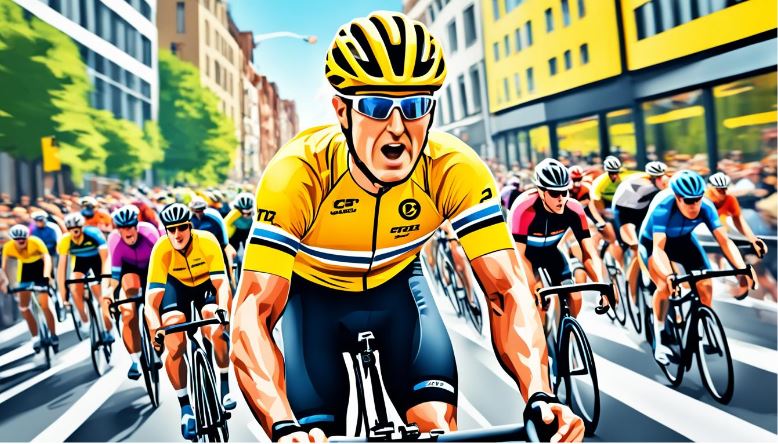 A cyclist man in yellow dry fit leading the race