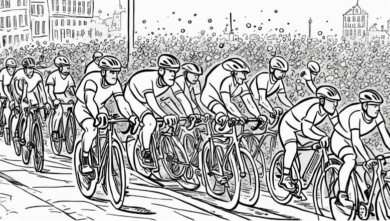 A black and white image of cyclists