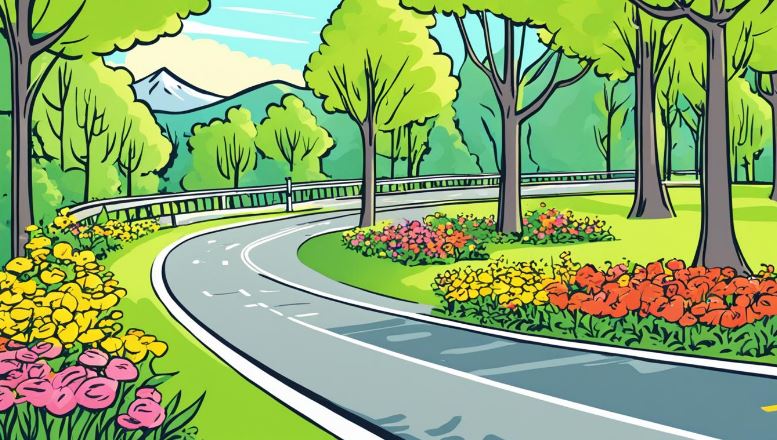 An image with road and trees