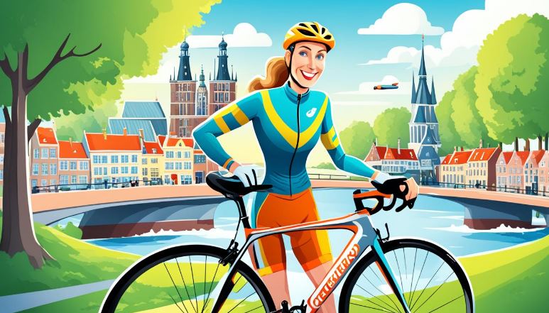 A cartoonish image of a girl with a bike 