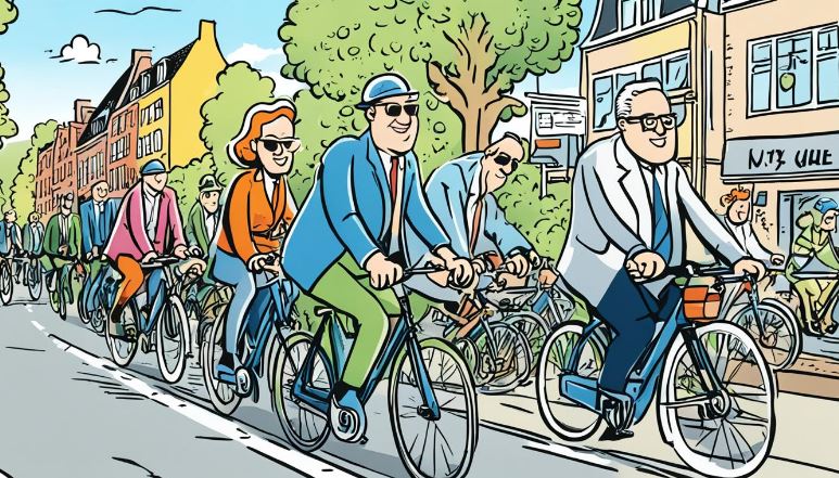 A cartoon image of people in a bicycle
