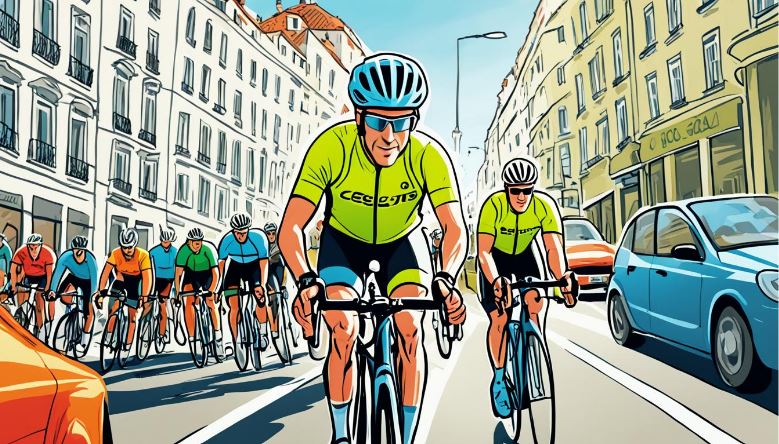 Cartoonize people cycling along the road