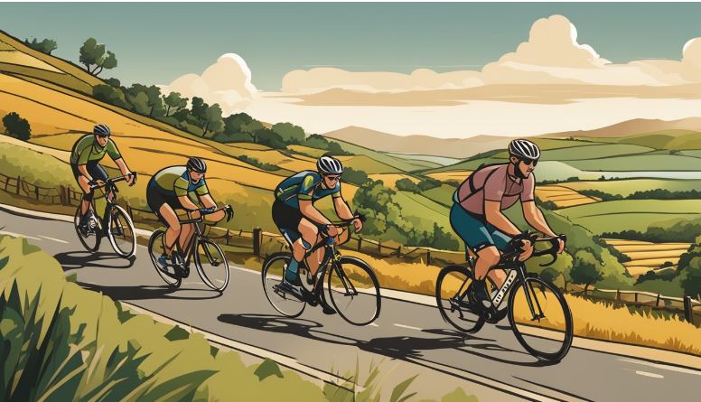Cartoonize people cycling along the road