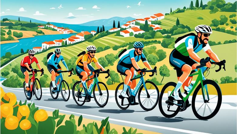 Cartoonize people cycling along the road