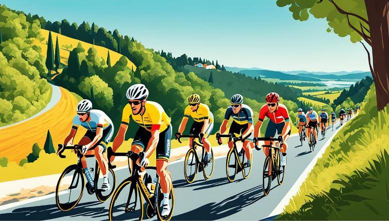 Cartoonize people cycling along the road