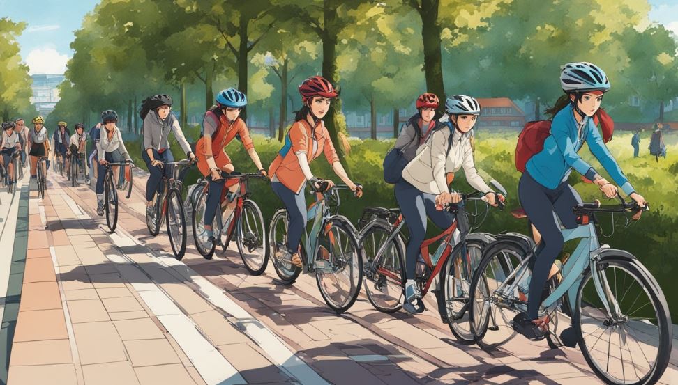 Cartoonize people cycling along the road
