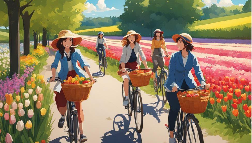 Cartoonize people cycling along the road