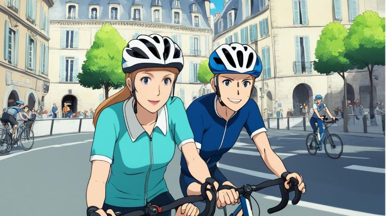 A female cyclist smiling with bike