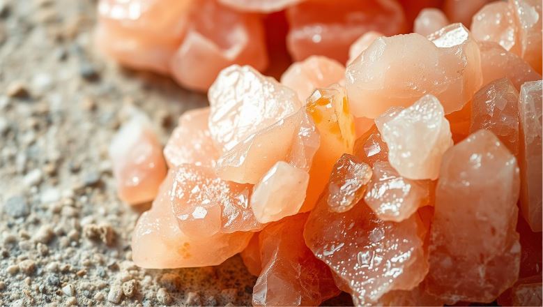 Basin full of himalayan salts with mountain as background